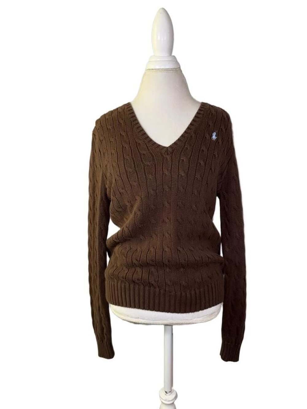 Polo Ralph Lauren V-Neck Cable Knit Sweater Brown